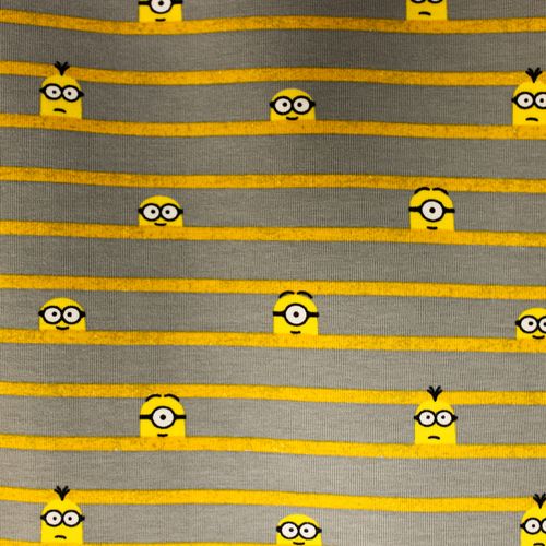 Katoen tricot grijs met gele strepen en Minions